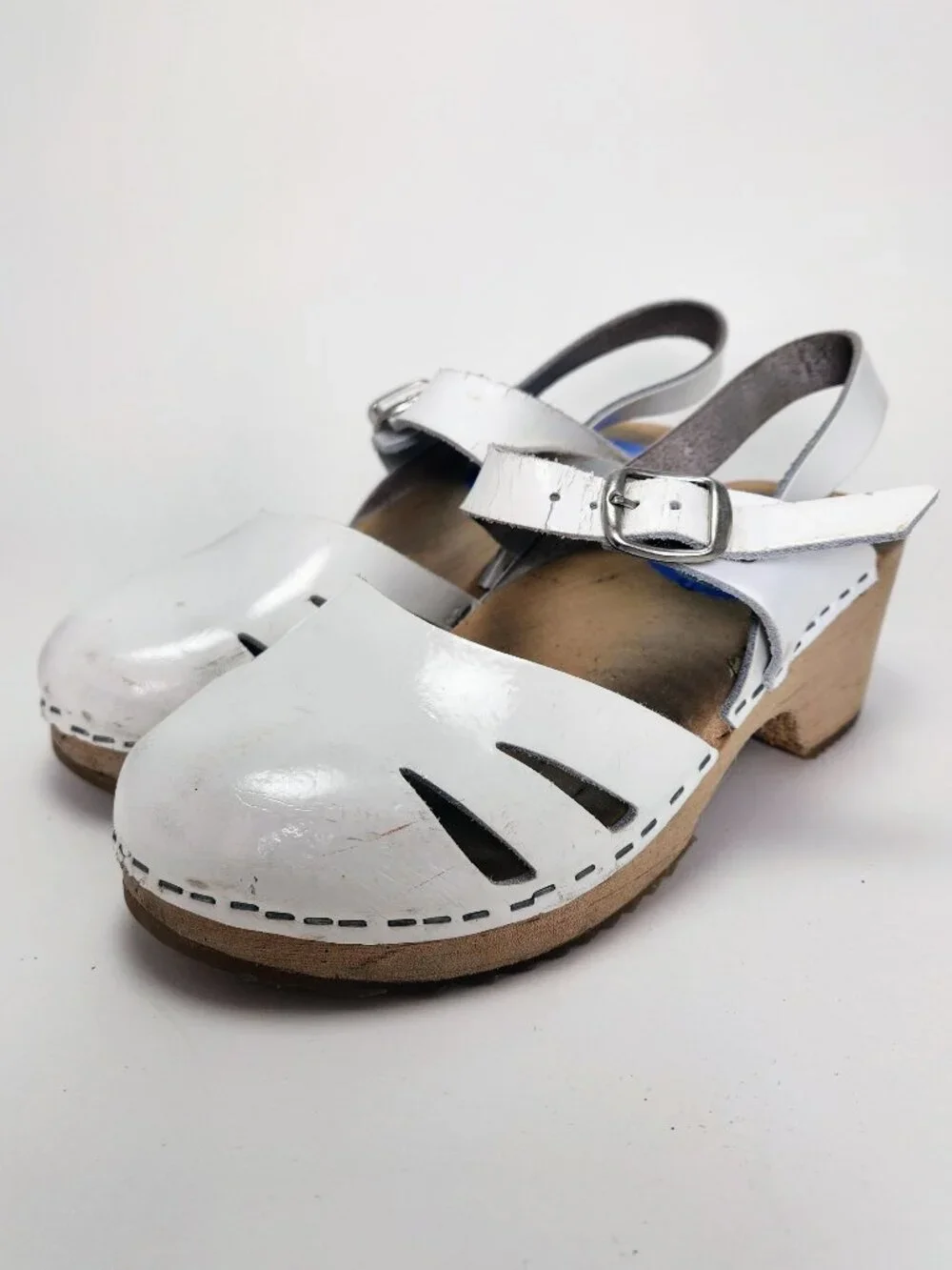 Cape Clogs White Leather Swedish Wooden Sandals Girls EU 34 US 2.5-3